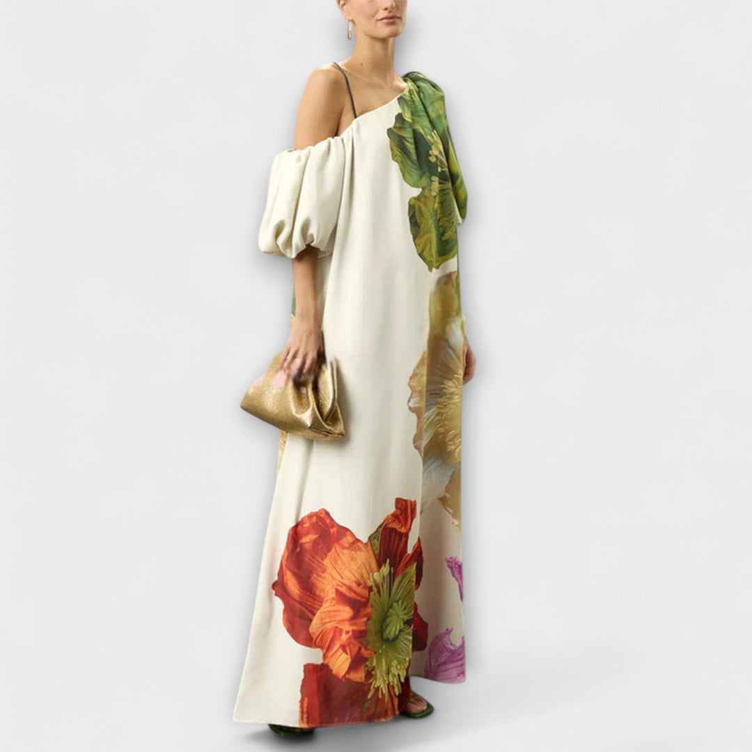 Marini | Abito floreale con scollo asimmetrico