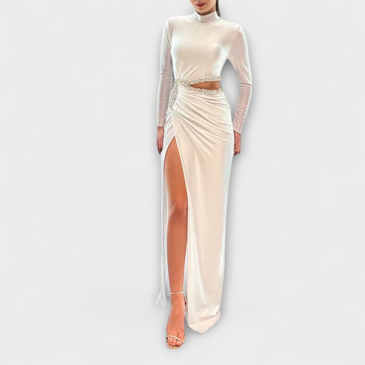 Marini | Abito bianco con dettagli in strass
