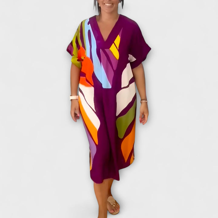Marini | Abito casual con foglie colorate