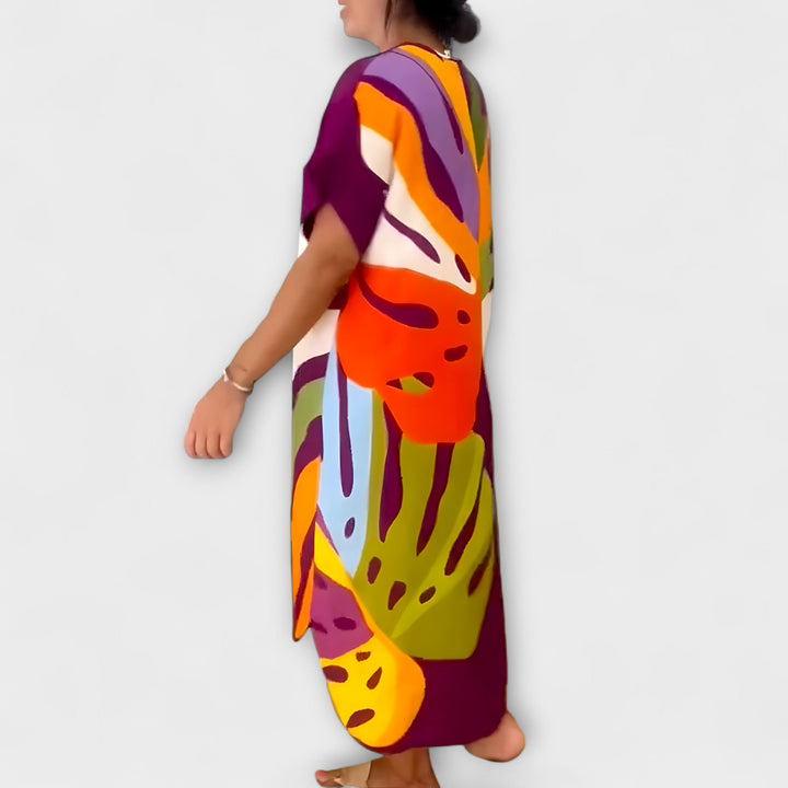 Marini | Abito casual con foglie colorate