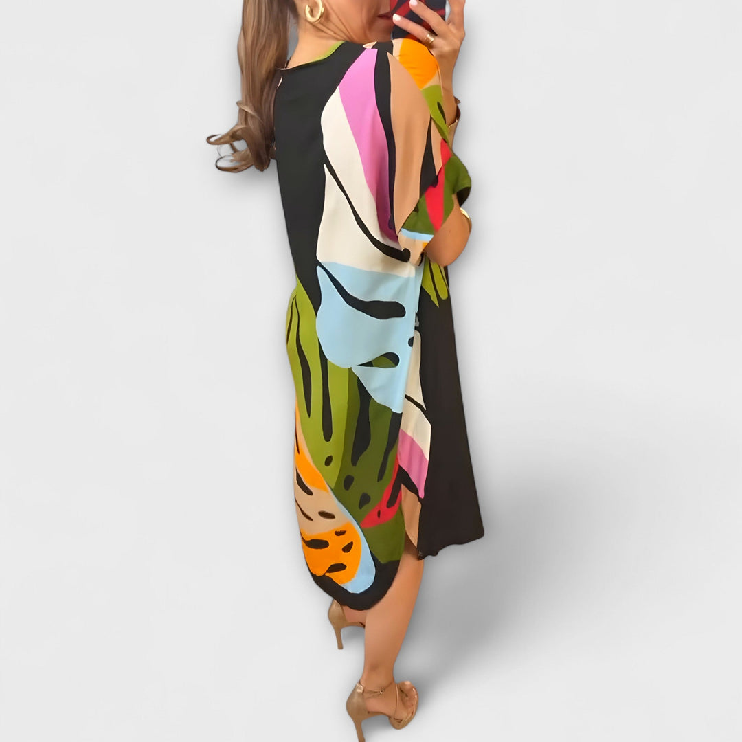 Marini | Abito casual con foglie colorate
