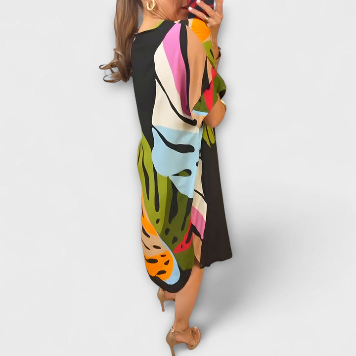Marini | Abito casual con foglie colorate