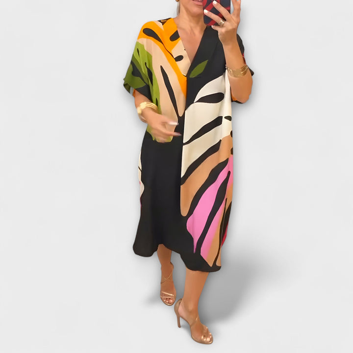 Marini | Abito casual con foglie colorate