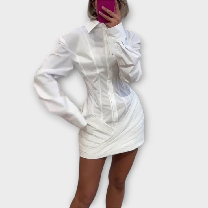 Marini | Abito camicia bianco plissettato