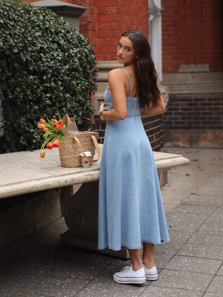 Marini | Vestito denim blu senza spalline