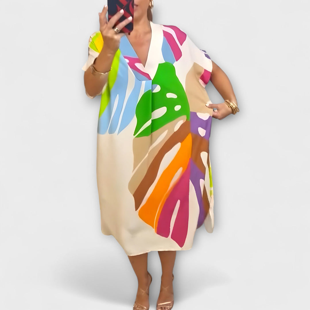 Marini | Abito casual con foglie colorate
