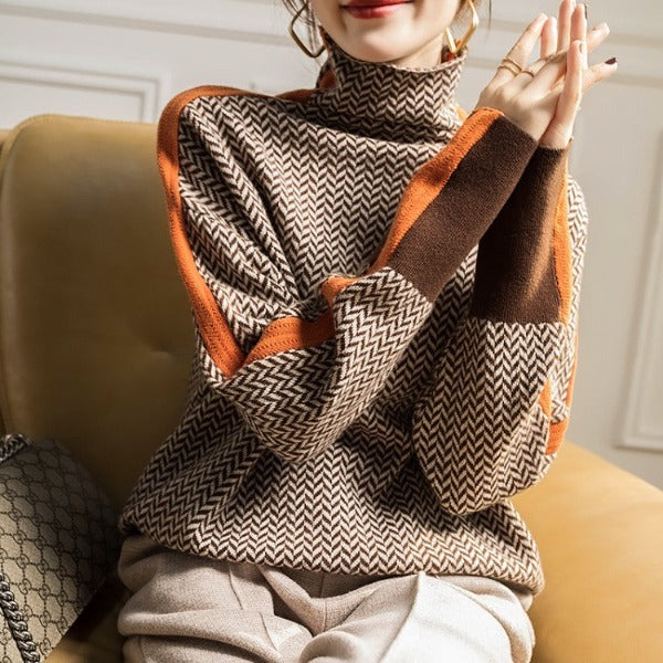Malou™ | Maglione con collo alto e strisce a contrasto