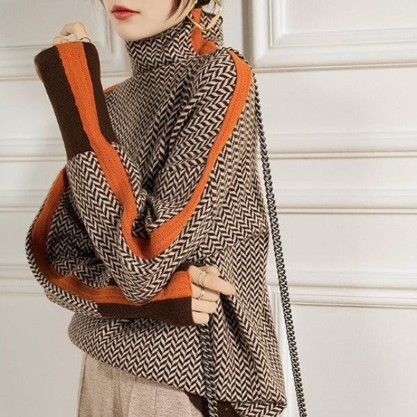 Malou™ | Maglione con collo alto e strisce a contrasto