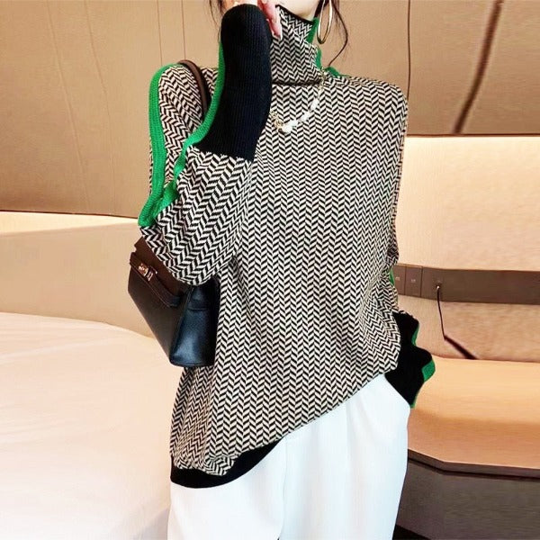 Malou™ | Maglione con collo alto e strisce a contrasto