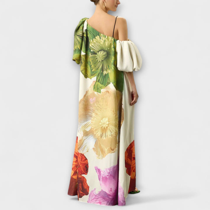 Marini | Abito floreale con scollo asimmetrico