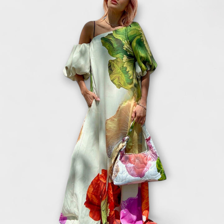 Marini | Abito floreale con scollo asimmetrico