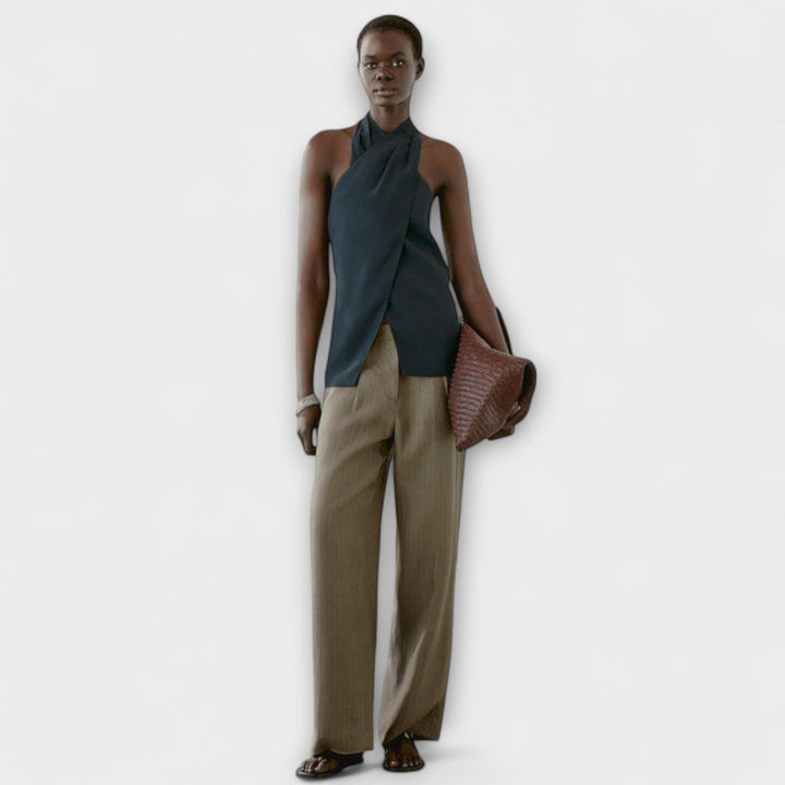 Marini | Top blu con scollatura elegante
