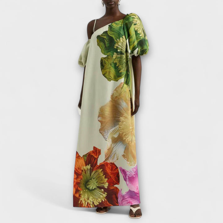 Marini | Abito floreale con scollo asimmetrico