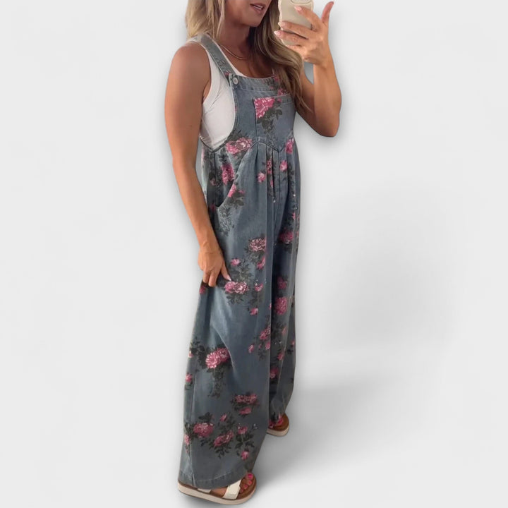 Marini | Salopette in denim floreale elegante