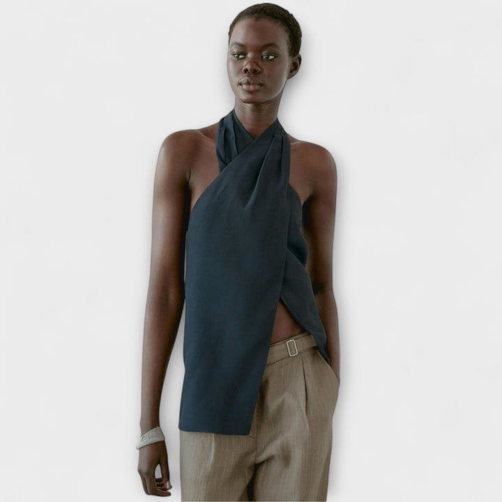 Marini | Top blu con scollo halter