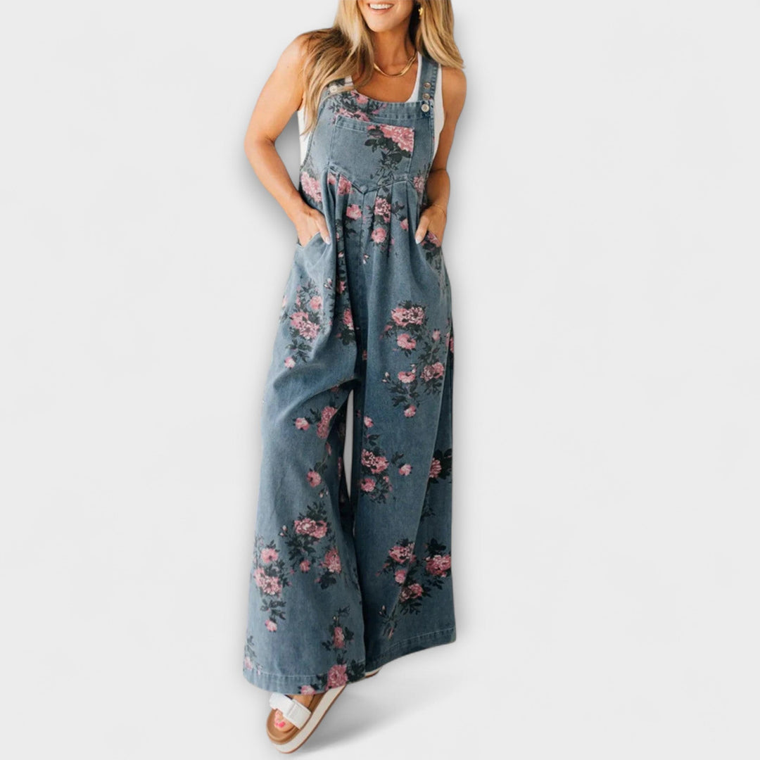 Marini | Salopette in denim floreale elegante