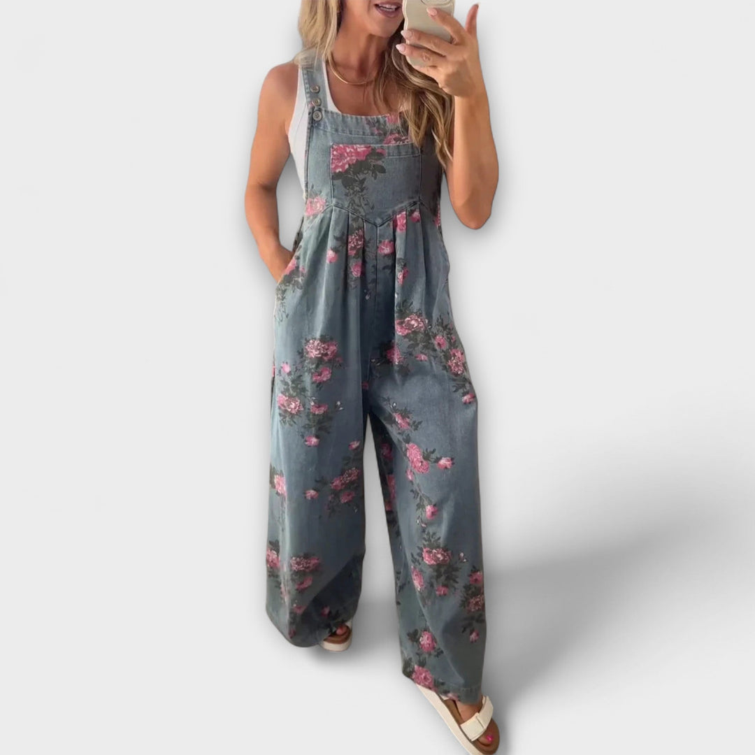 Marini | Salopette in denim floreale elegante
