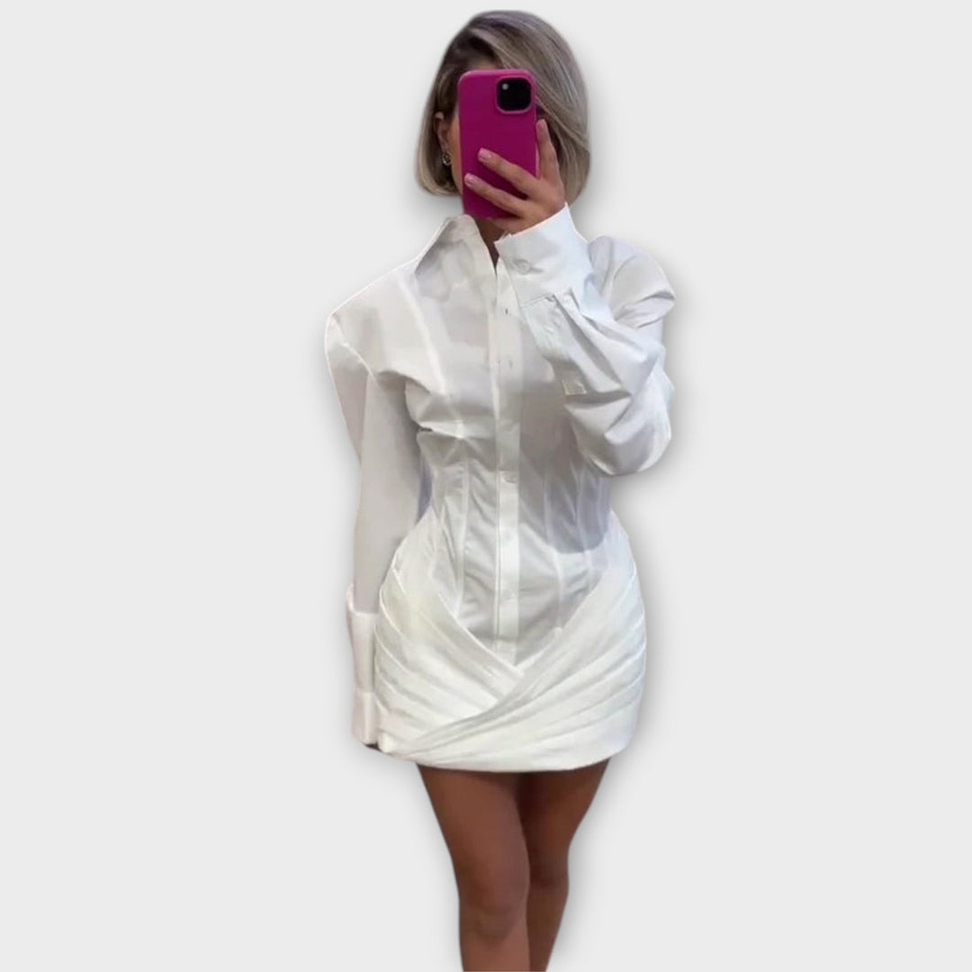 Marini | Abito camicia bianco plissettato