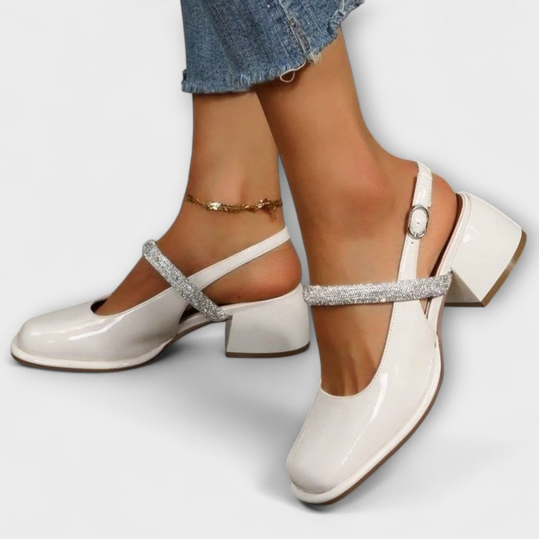 Celandra - Mary Janes with Glitter Straps and Block Heels