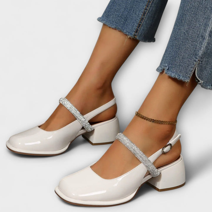 Celandra - Mary Janes with Glitter Straps and Block Heels