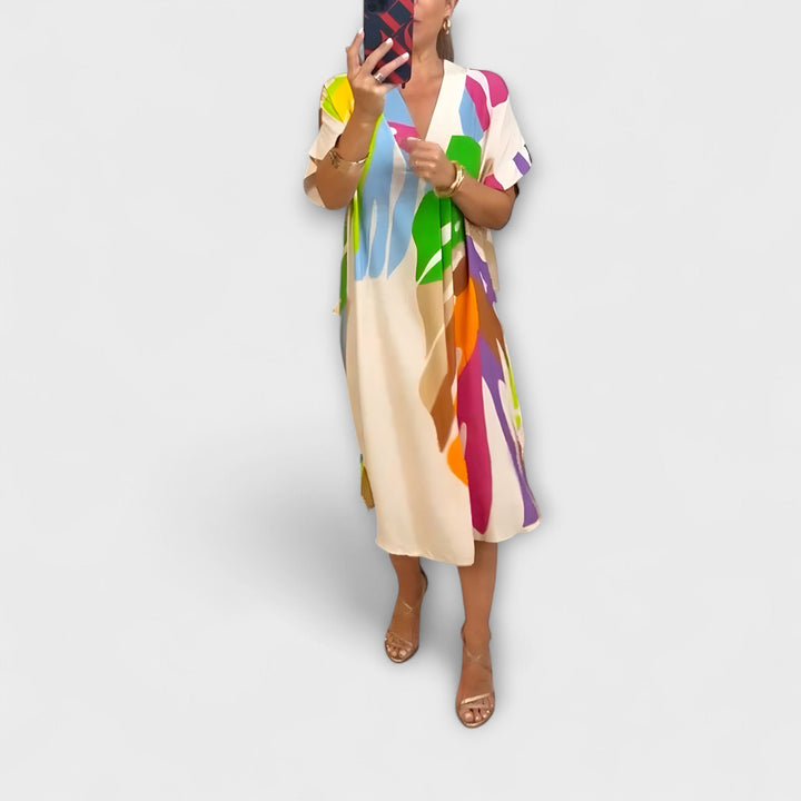 Marini | Abito casual con foglie colorate