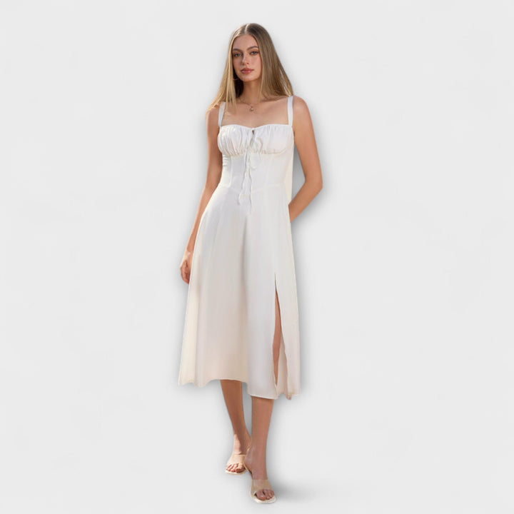 Marini | Abito con rouches e spacco