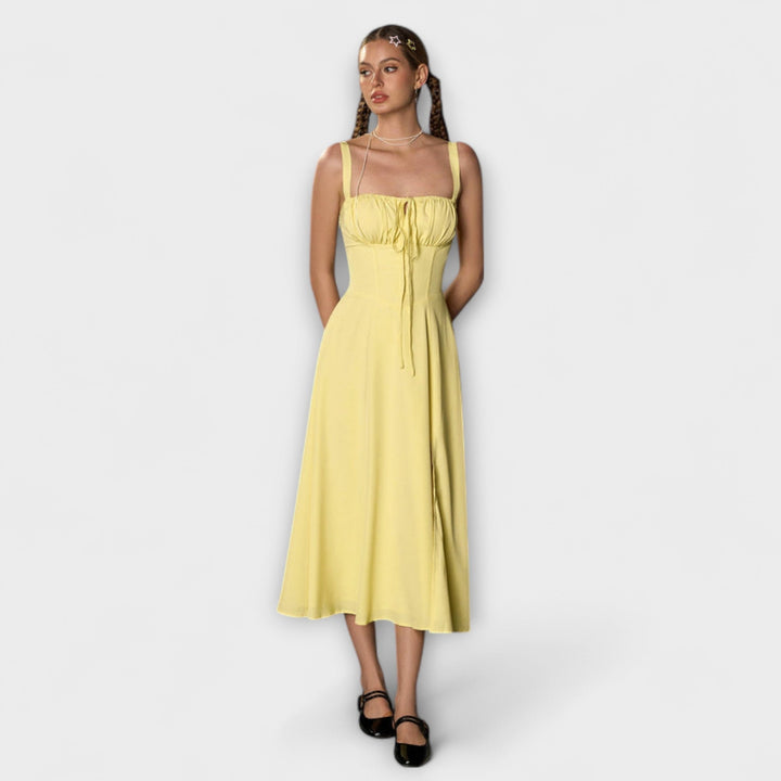 Marini | Abito con rouches e spacco