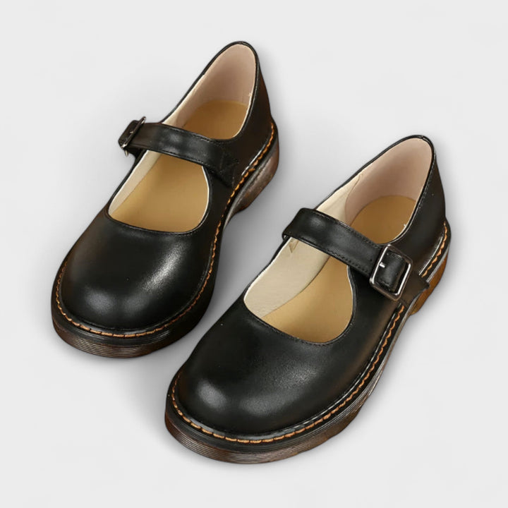 Women's Vintage Mary Jane Shoes – Classic Leather Shoes with Strap & Comfort Sole