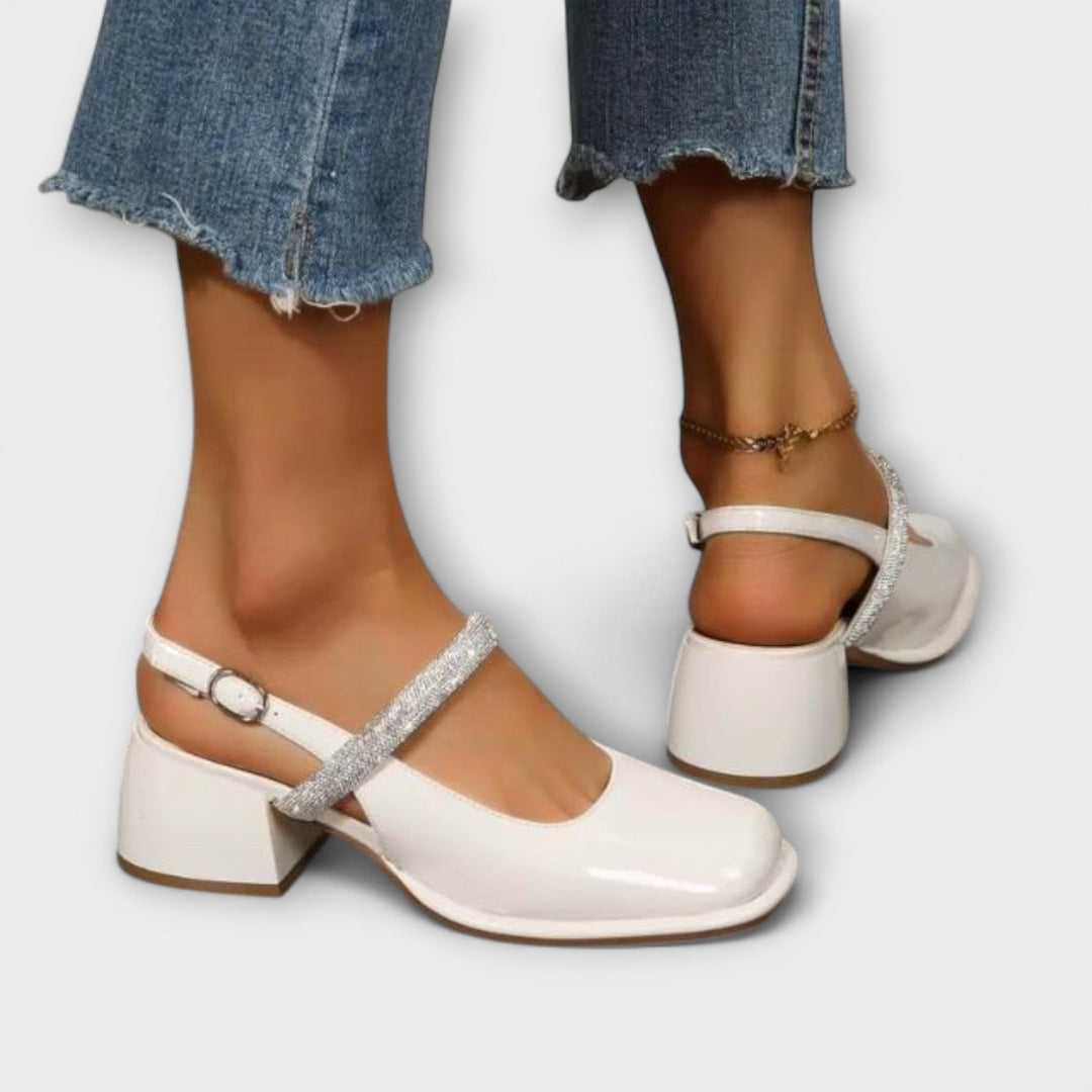 Celandra - Mary Janes with Glitter Straps and Block Heels