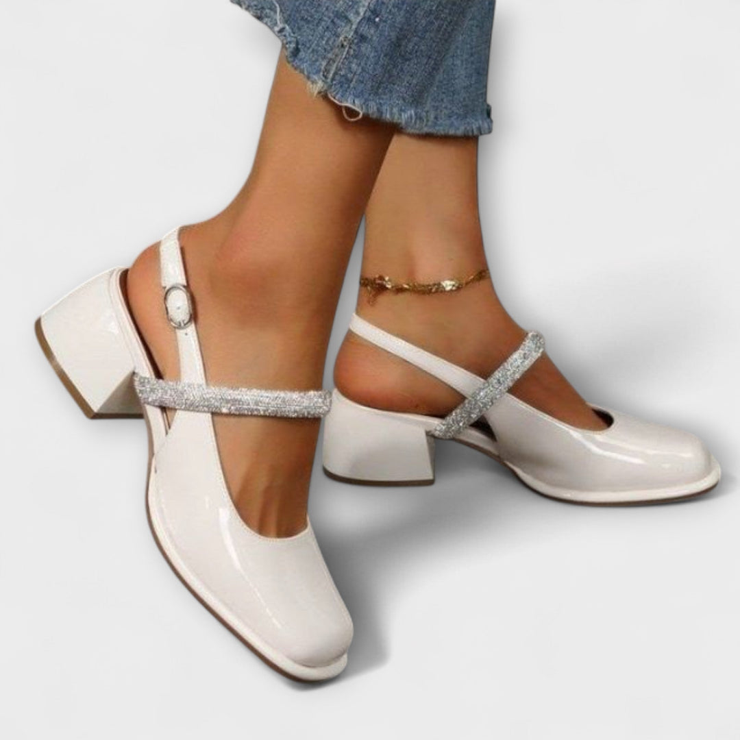 Celandra - Mary Janes with Glitter Straps and Block Heels