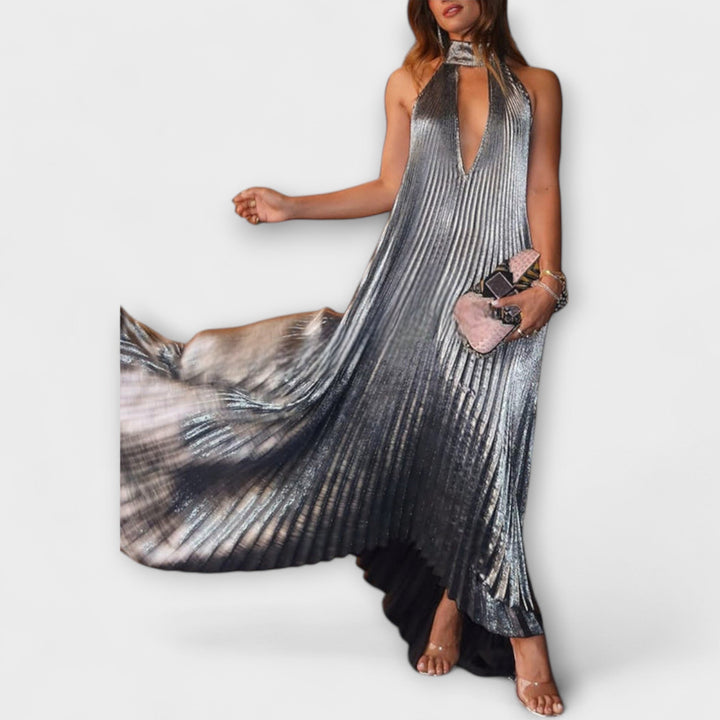 Marini | Vestito lungo in tessuto metallico