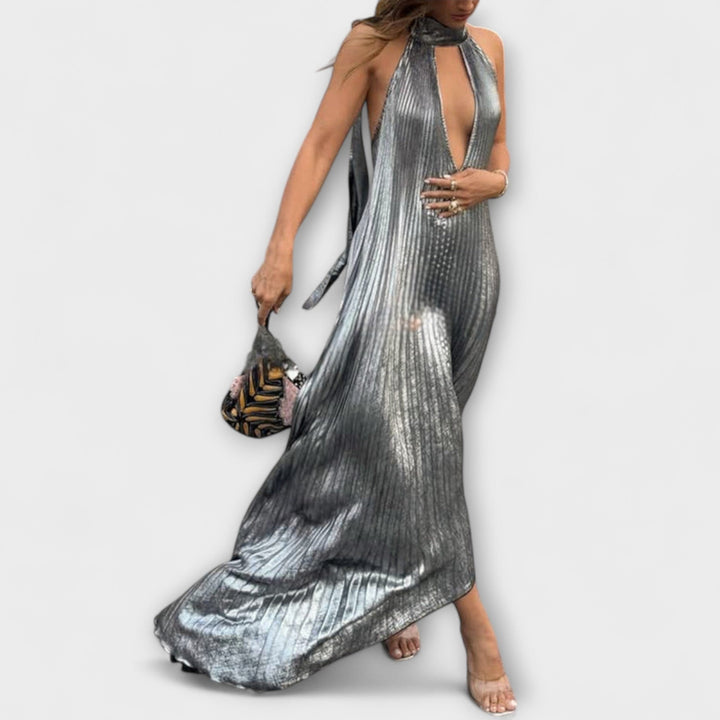 Marini | Vestito lungo in tessuto metallico