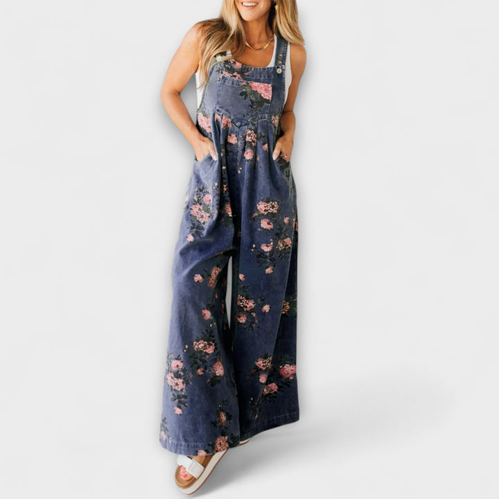Marini | Salopette in denim floreale elegante